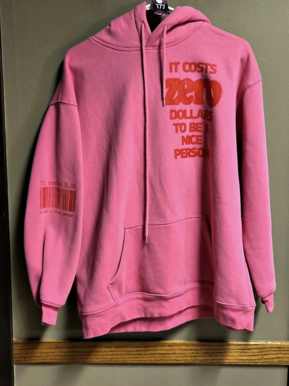 the Mayfair Group It Costs $0.00 To Be A Nice Person Hoodie Pink & Red XS